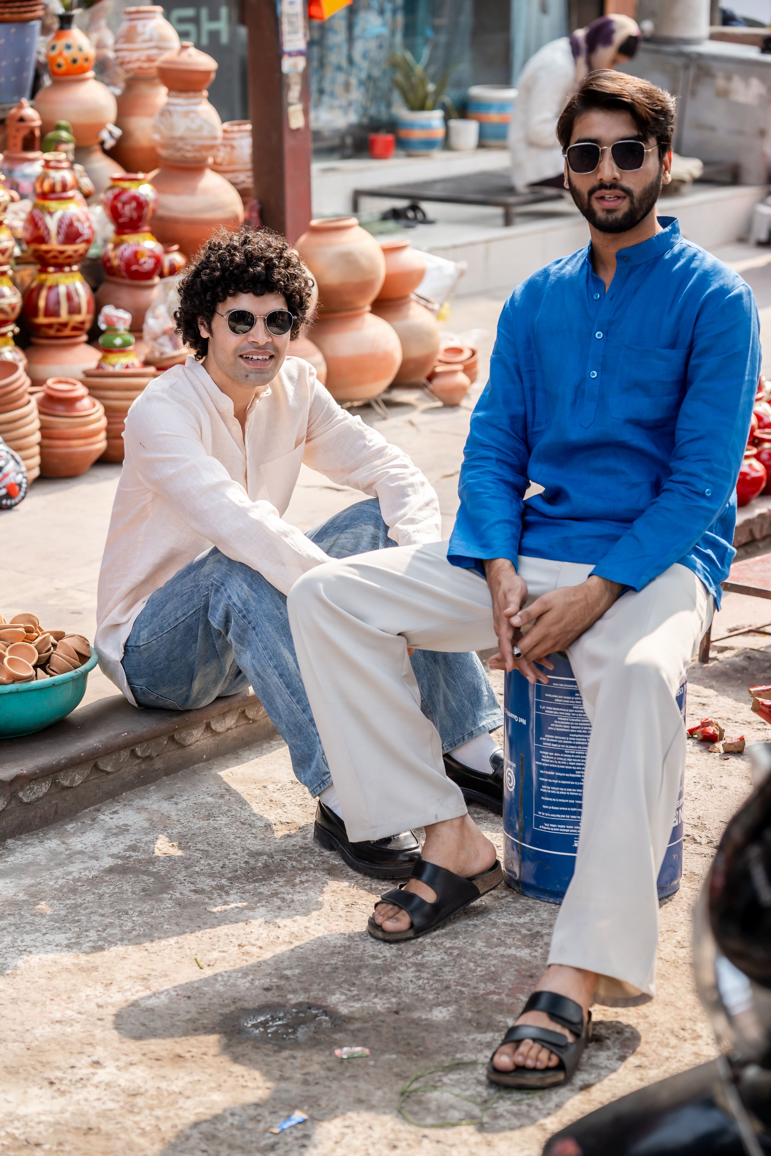 Bhor light peach premium linen short kurta by Mr.Saa (Mr.सा)