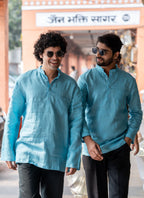 Aasmani light blue premium linen short kurta by Mr.Saa (Mr.सा)