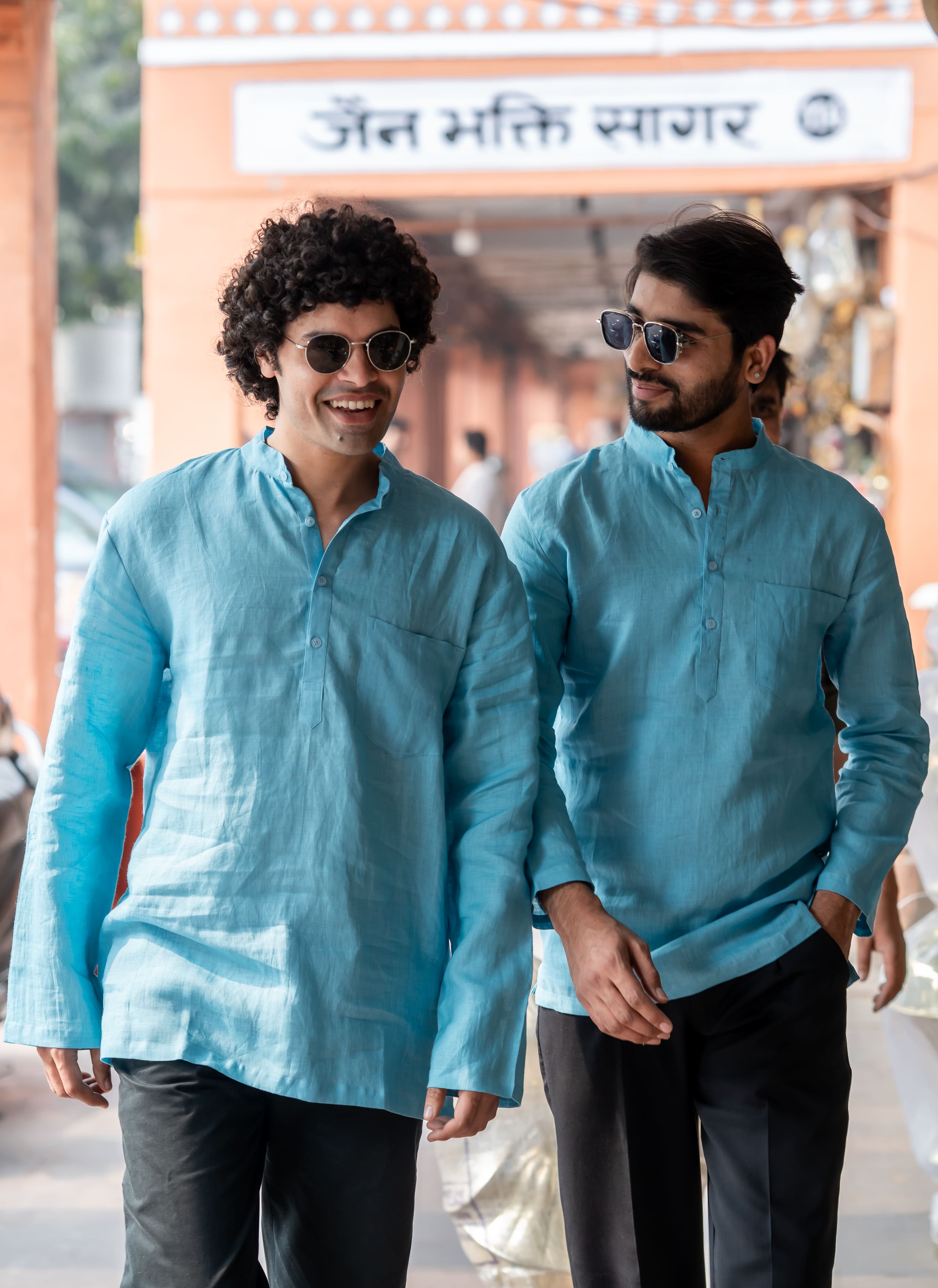 Aasmani light blue premium linen short kurta by Mr.Saa (Mr.सा)