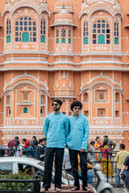 Aasmani light blue premium linen short kurta by Mr.Saa (Mr.सा)