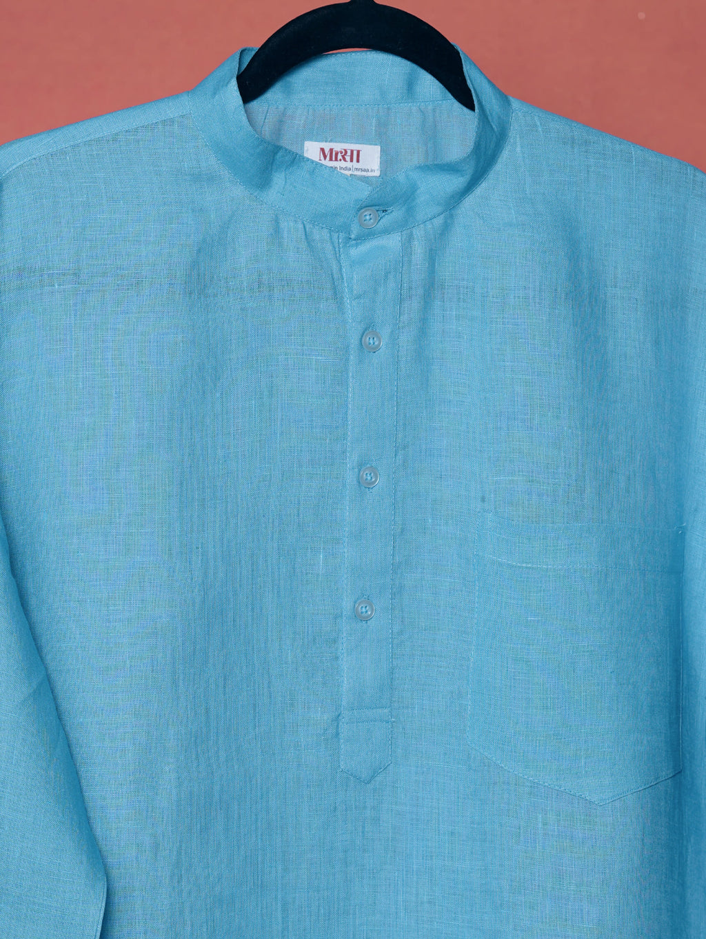 Aasmani light blue premium linen short kurta by Mr.Saa (Mr.सा)