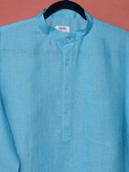 Aasmani light blue premium linen short kurta by Mr.Saa (Mr.सा)