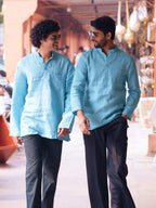 Aasmani light blue premium linen short kurta by Mr.Saa (Mr.सा)