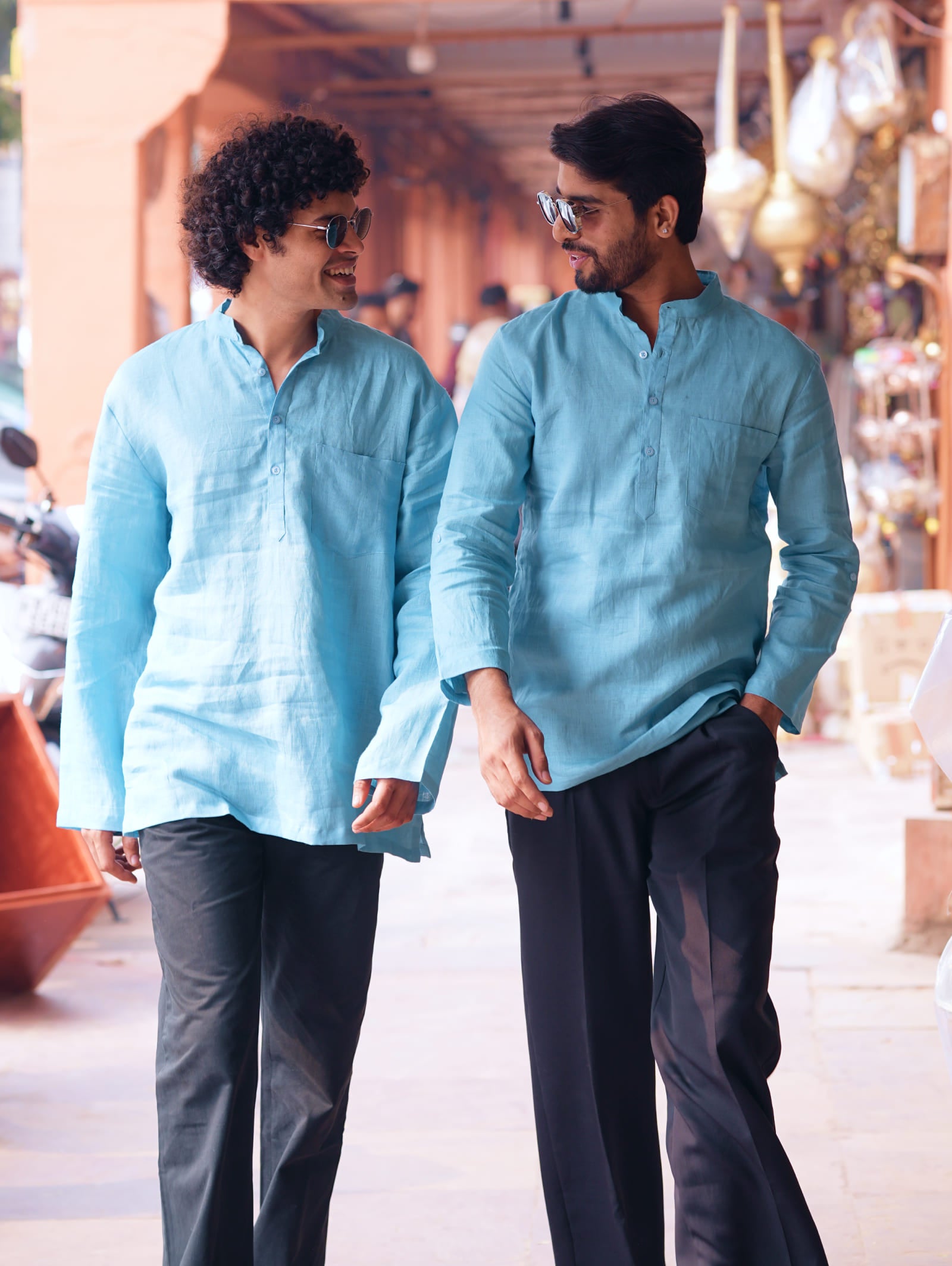 Aasmani light blue premium linen short kurta by Mr.Saa (Mr.सा)