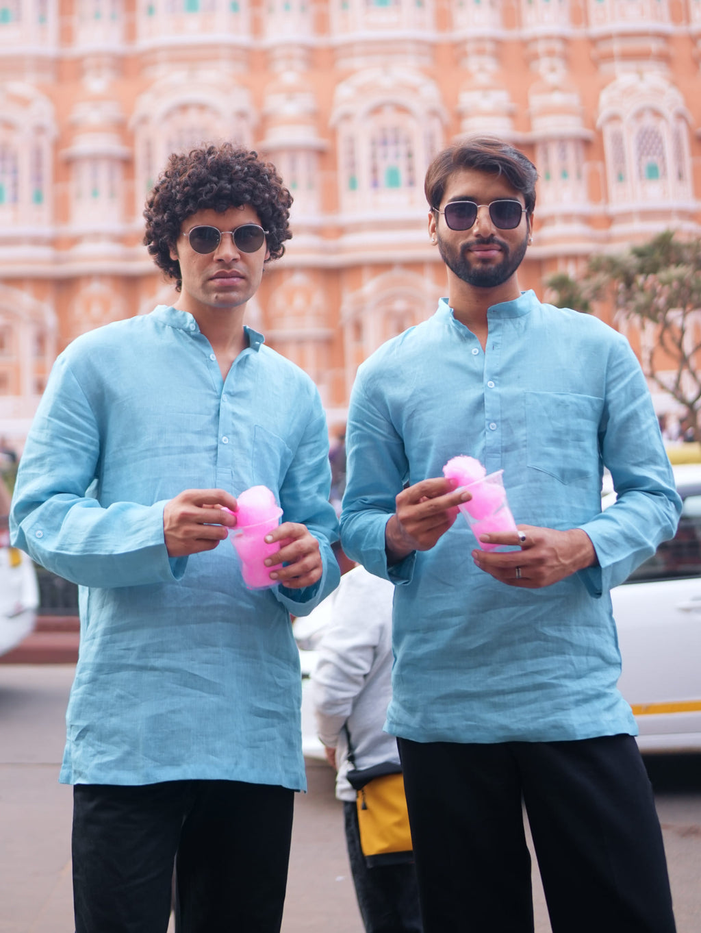 Aasmani light blue premium linen short kurta by Mr.Saa (Mr.सा)