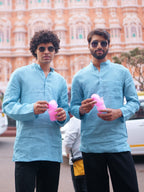 Aasmani light blue premium linen short kurta by Mr.Saa (Mr.सा)