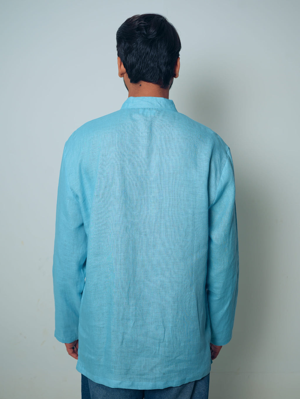 Aasmani light blue premium linen short kurta by Mr.Saa (Mr.सा)