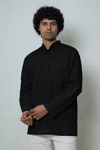 Ama / अमा - Men Rich Black Premium Linen Short Kurta