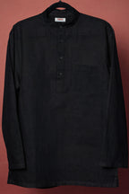 Ama / अमा - Men Rich Black Premium Linen Short Kurta