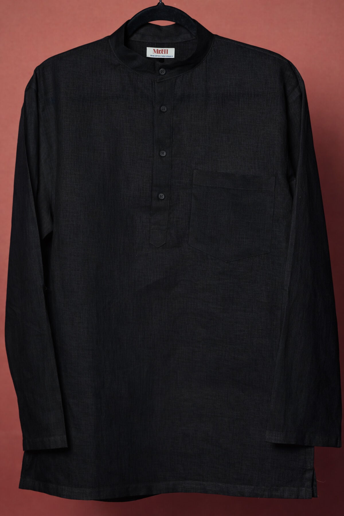 Ama / अमा - Men Rich Black Premium Linen Short Kurta