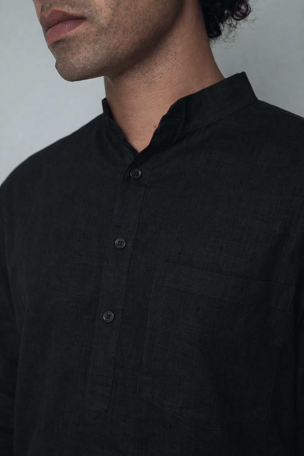 Ama / अमा - Men Rich Black Premium Linen Short Kurta