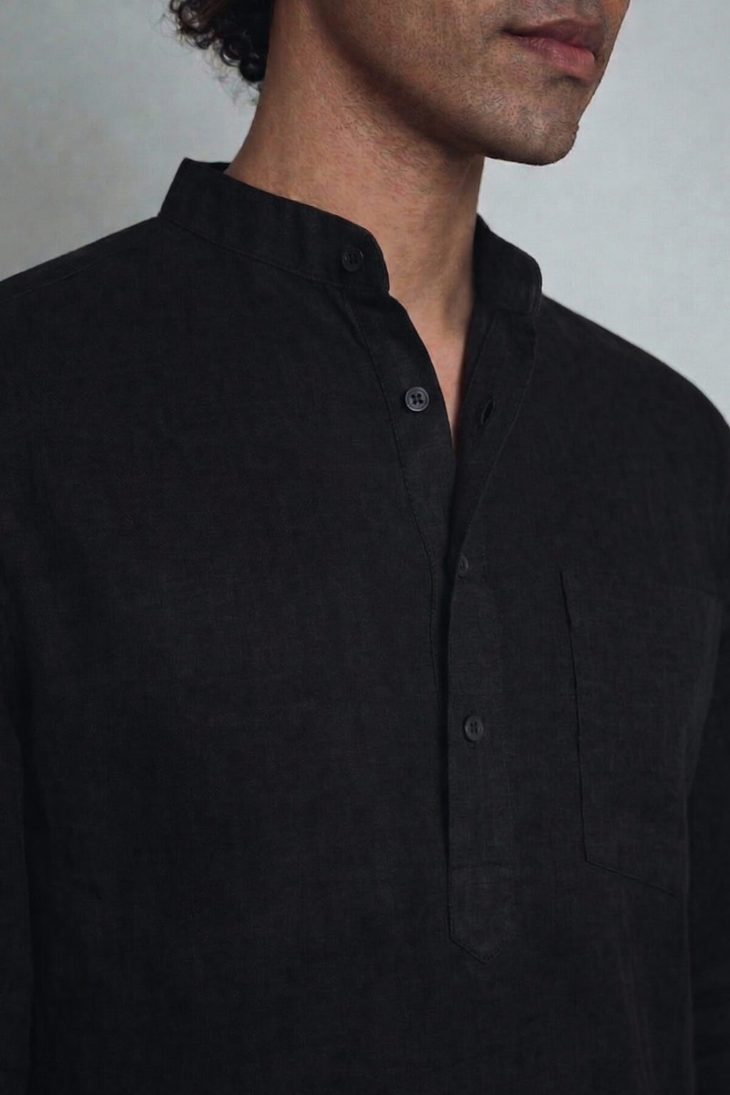 Ama / अमा - Men Rich Black Premium Linen Short Kurta