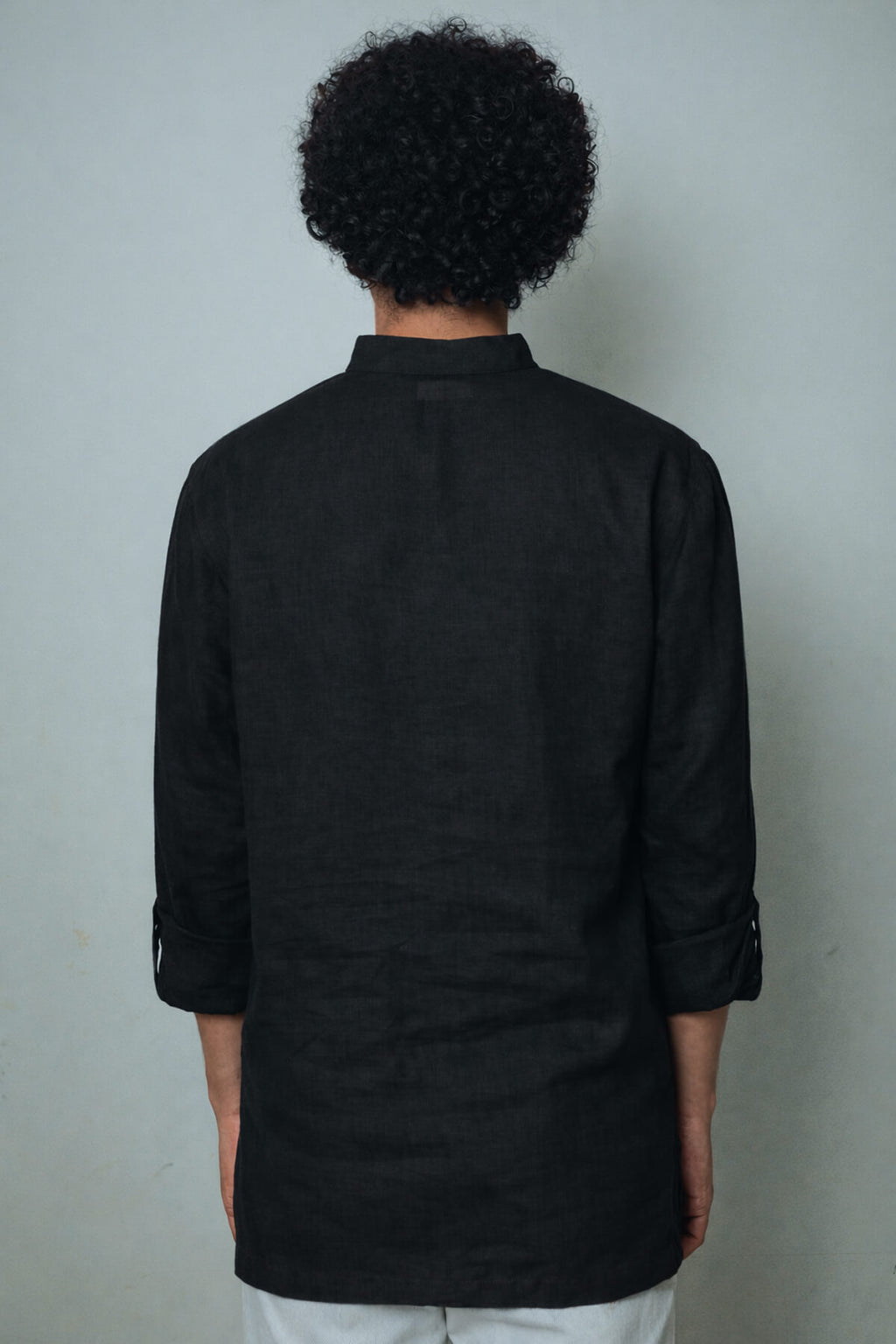 Ama / अमा - Men Rich Black Premium Linen Short Kurta