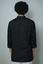 Ama / अमा - Men Rich Black Premium Linen Short Kurta