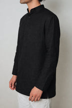Ama / अमा - Men Rich Black Premium Linen Short Kurta
