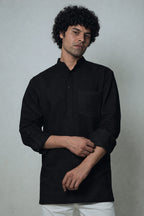 Ama / अमा - Men Rich Black Premium Linen Short Kurta