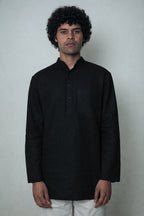 Ama / अमा - Men Rich Black Premium Linen Short Kurta