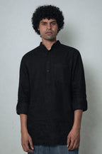 Ama / अमा - Men Rich Black Premium Linen Short Kurta