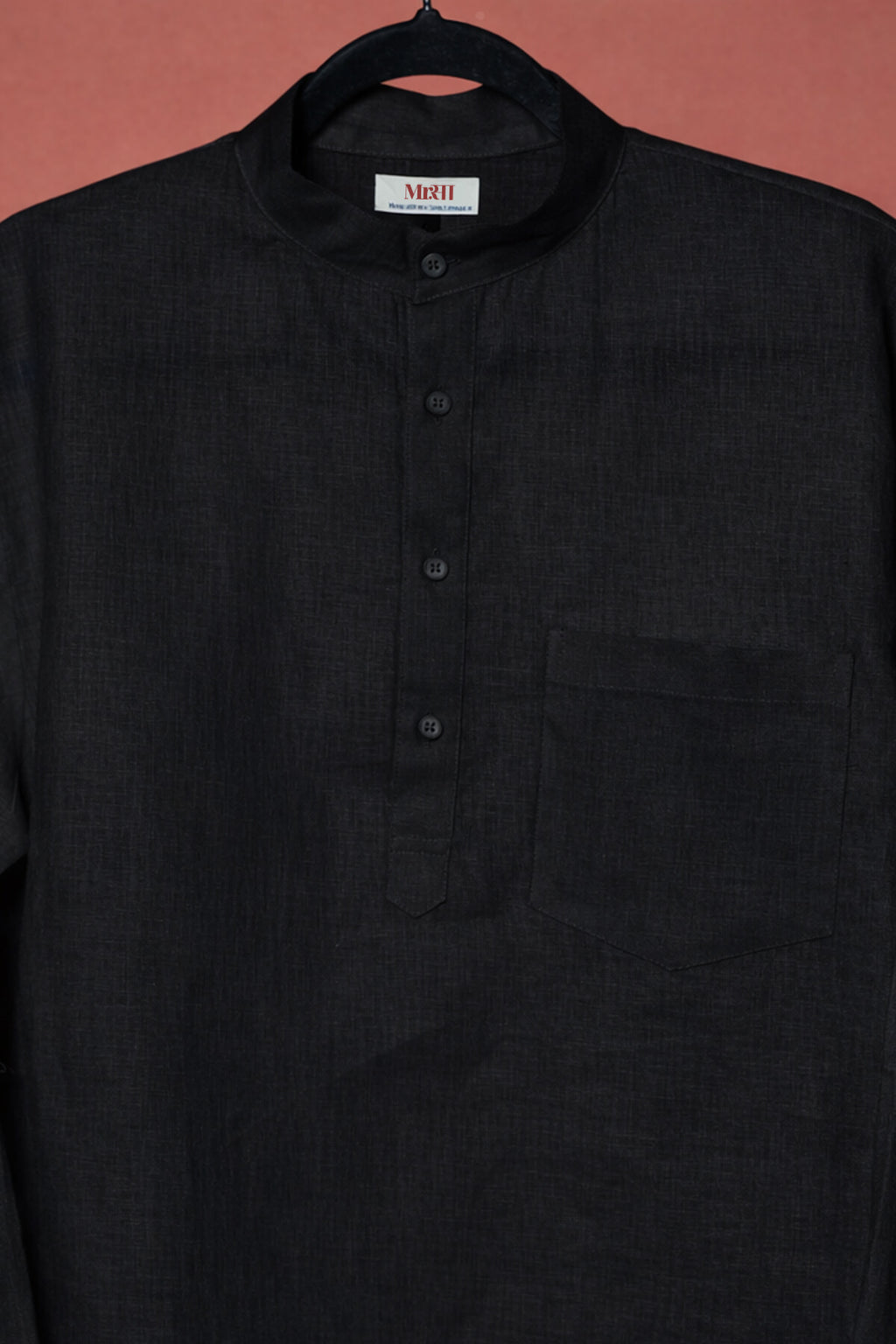 Ama / अमा - Men Rich Black Premium Linen Short Kurta
