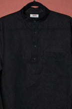 Ama / अमा - Men Rich Black Premium Linen Short Kurta