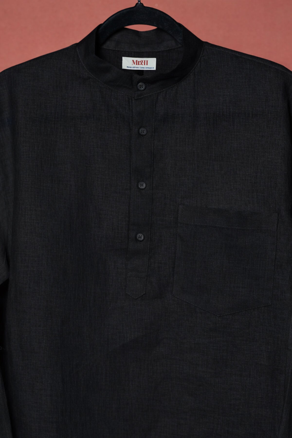 Ama / अमा - Men Rich Black Premium Linen Short Kurta