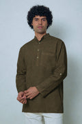 Heena olive green premium linen short kurta by Mr.Saa (Mr.सा)