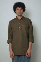 Heena olive green premium linen short kurta by Mr.Saa (Mr.सा)