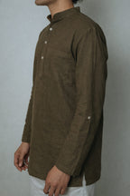 Heena olive green premium linen short kurta by Mr.Saa (Mr.सा)