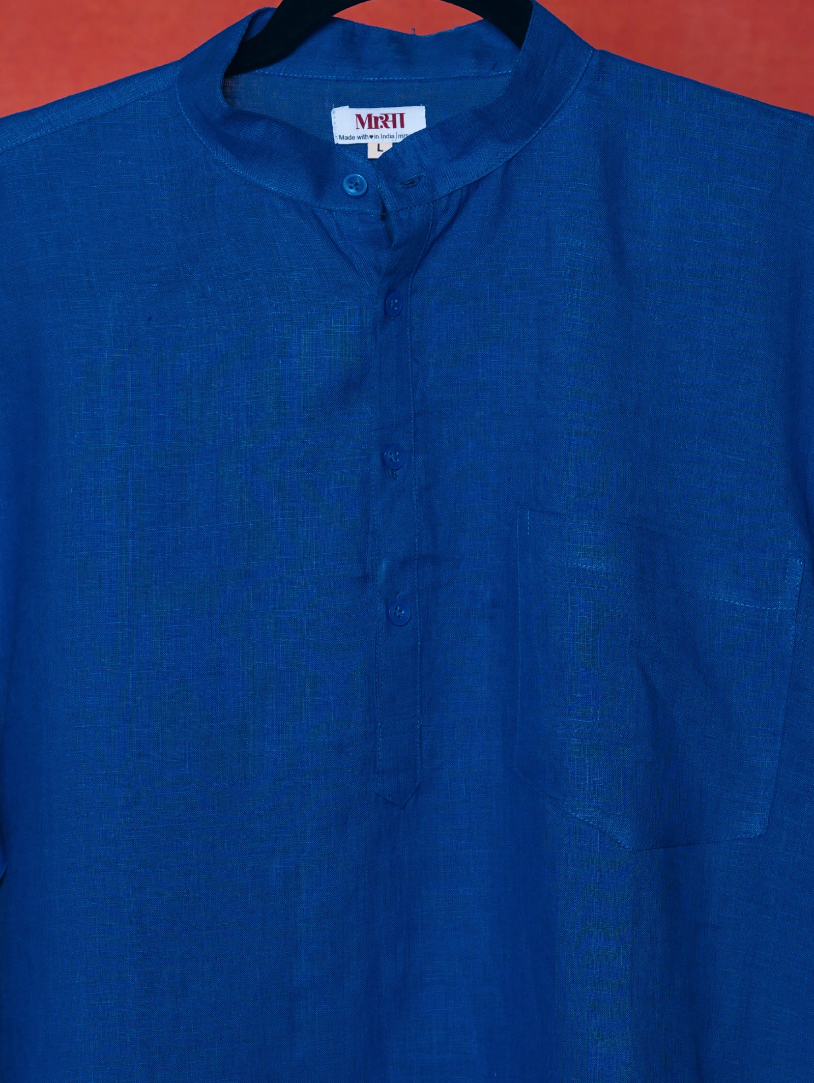 Mor Pankhi peacock blue premium linen short kurta by Mr.Saa (Mr.सा)
