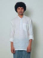 Sadabahar white premium linen short kurta by Mr.Saa (Mr.सा)