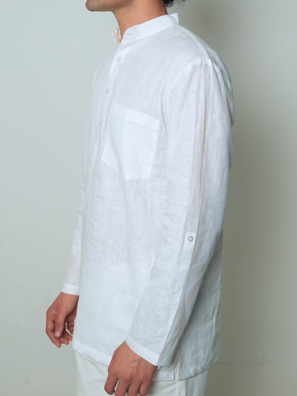 Sadabahar white premium linen short kurta by Mr.Saa (Mr.सा)
